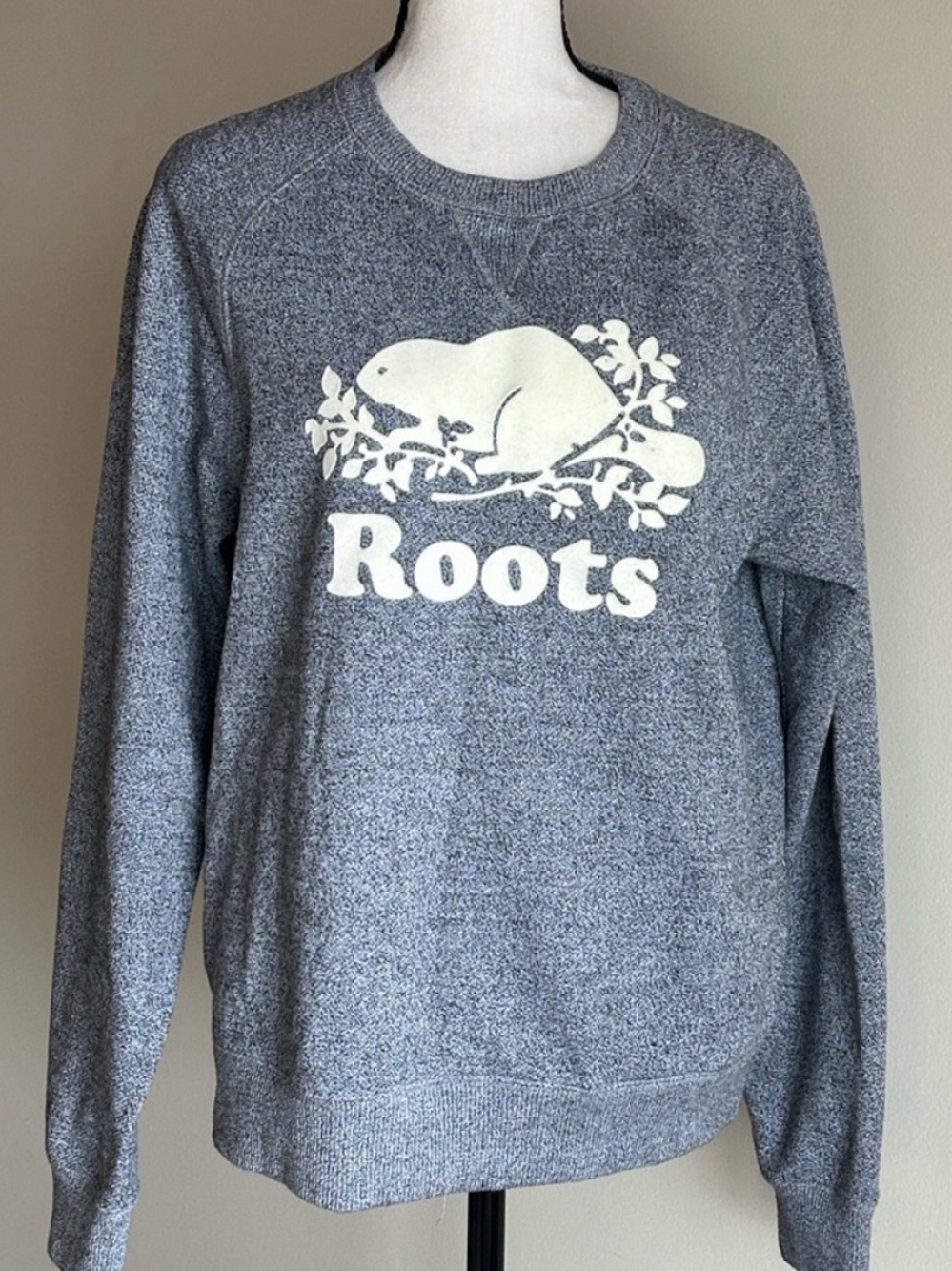 Roots Grey Heather Beaver Logo Crewneck Sweater